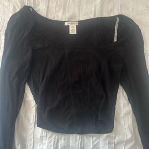 Bozzolo Ribbed Black Long Sleeve Top